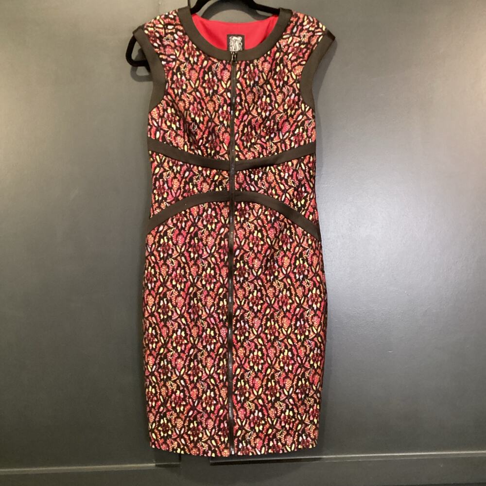 Jax Jaquard cap sleeve full zip artsy floral Cocktail Party bodycon dress red 6